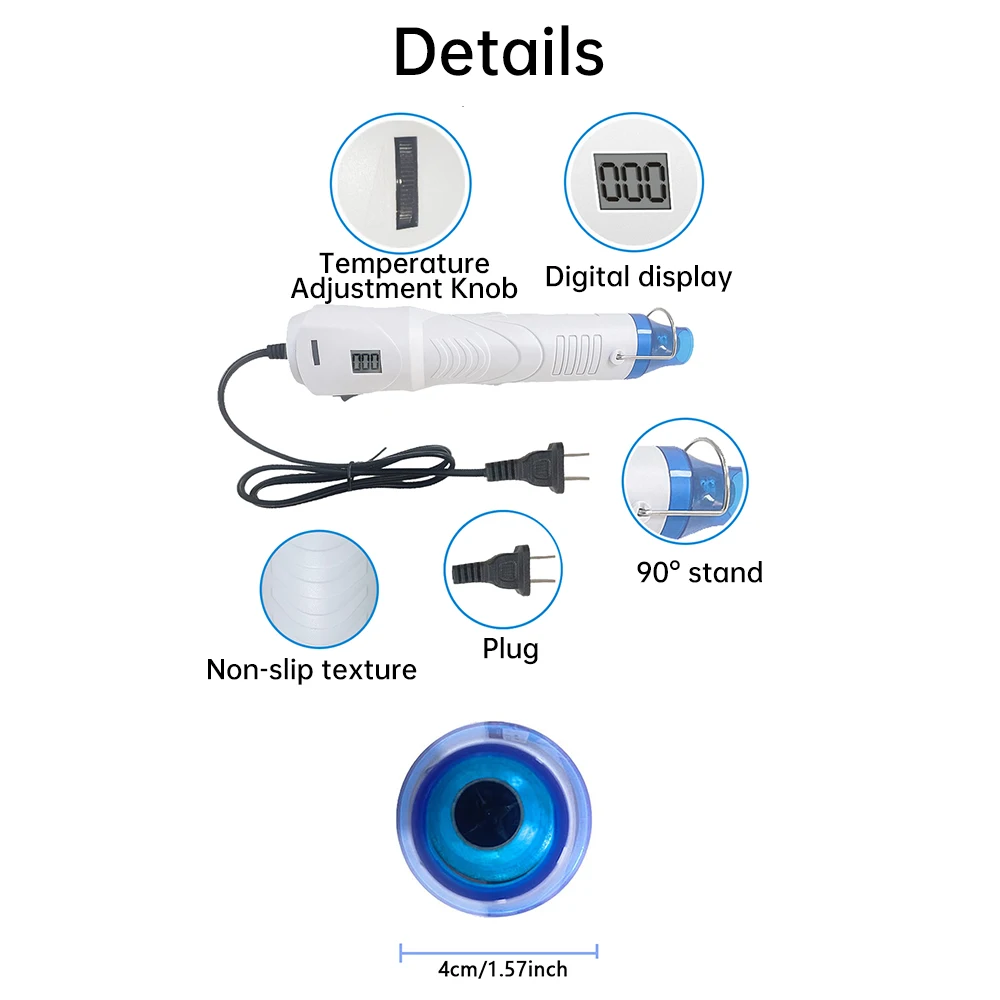 AC 220V Hot Air Gun Adjustable Temperature with Digital Display High Precision Quick Heat Hot Air Plastic Welder EU/US Plug