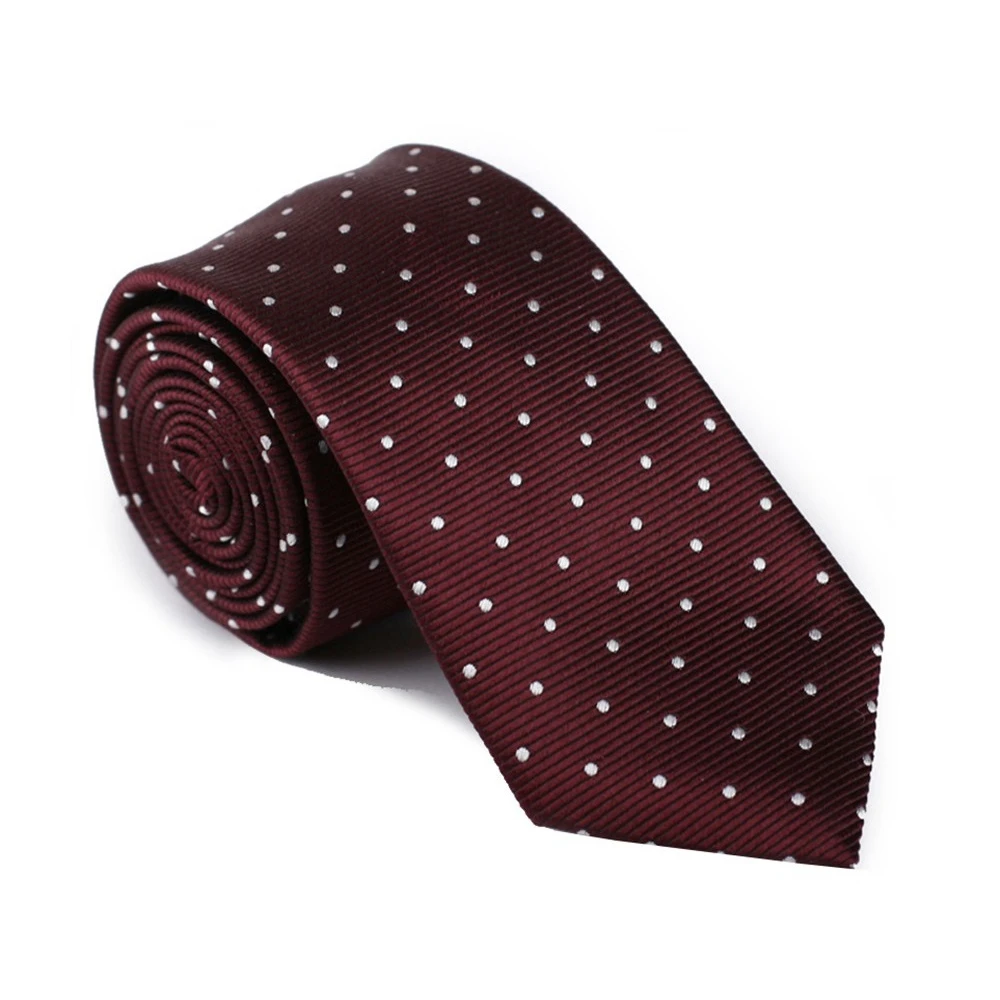 

T-D002 Men's Classic Blue and White Polka Dot Red Silk Necktie for Mens Gift