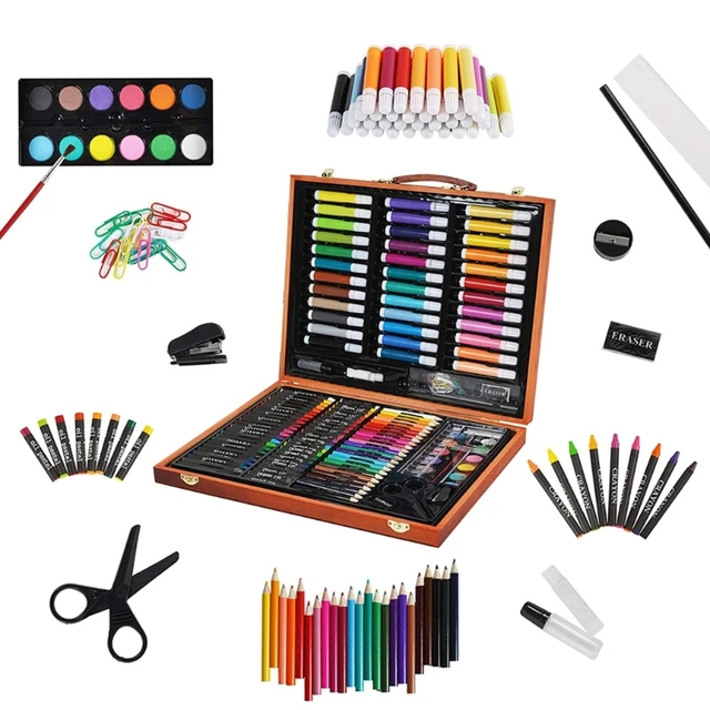 150 Pieces Kids Deluxe Artist Drawing Painting Set Portable Wooden for CASE  with Oil Pastels Crayons