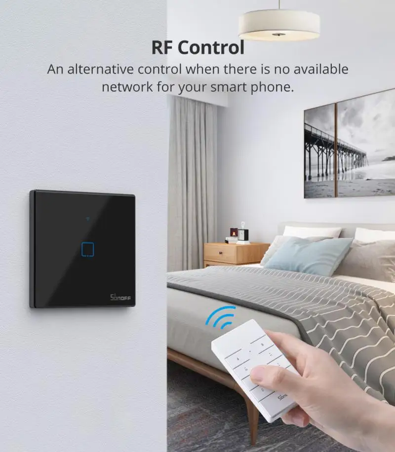 Sonoff Interruttori A Parete WiFi ed RF 433 Mhz Serie T3 con Bordo e colore  Nero UE