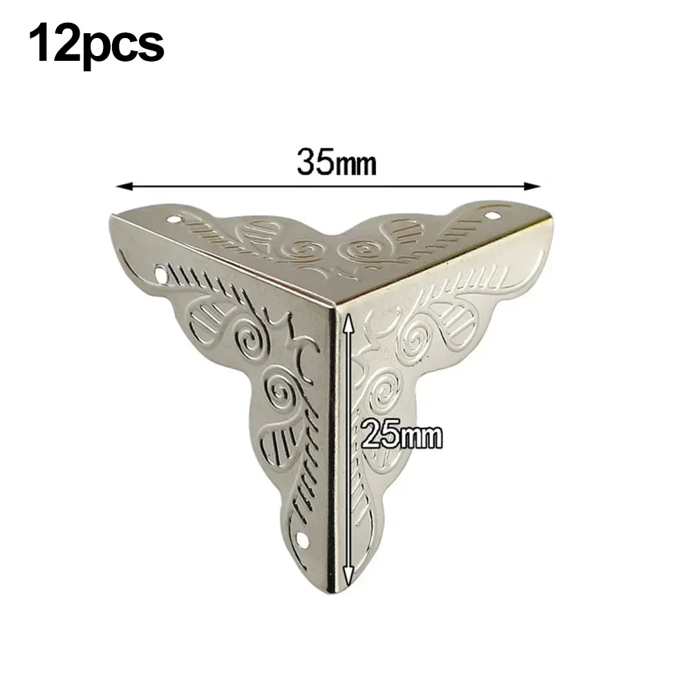 Vintage Flower Case Box Triangle Corners With Screws For Furniture Wooden Jewelry Box Corner Protect Decorative 12Pcs