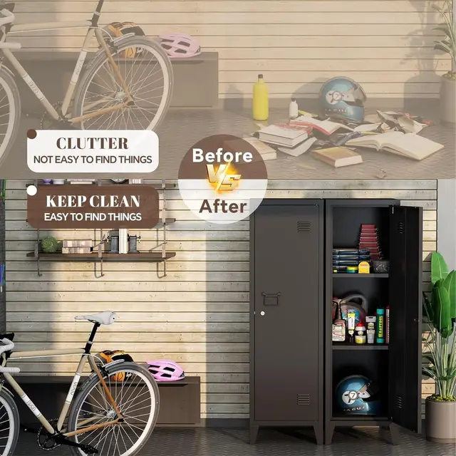 50 Inch Black Metal Locker Cabinet with 2 Shelves for Employee Storage, Suitable for Home, Office, and More 6