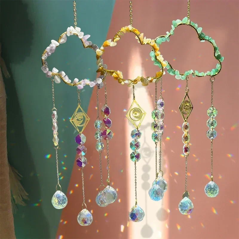 Description Picture 6 of itemNew Crystal Sun Catcher Cloud Window Wind Chime Hanging Rainbow Prism Pendant Jewelry Home Garden Decoration Festival Gifts
