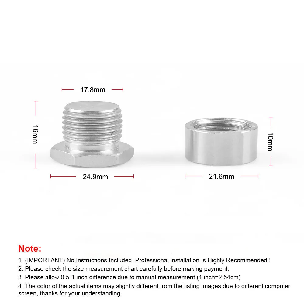 M18X1.5 Oxygen Sensor Stainless Steel Bung Plug Nut Stepped Mounting Cap Kit Plug Nut Plug Wideband Nut Fitting Weld Bungs 4