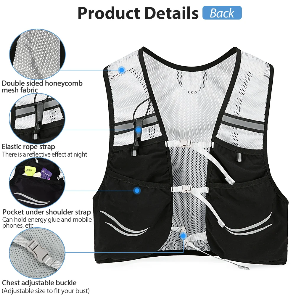 Ultra Light Backpack Running Backpack 5L Running Hydration Backpack Hiking Marathon Running Bag 2L Water Bag 500ML Water Botte 5