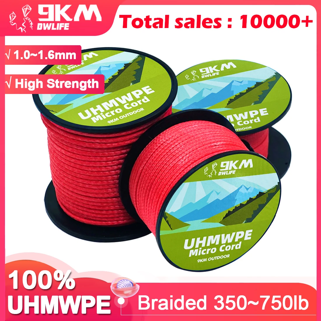 

1.0~1.6mm UHMWPE Cord Hollow Braided Abrasion Resistance Spliceable for Tent Guyline Hammock for Power Kite Camping Backpacking