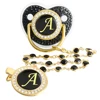 26 Letters Bling Black Baby Pacifier with Gem Bead Chain Gem Clip /Teether Toy 1