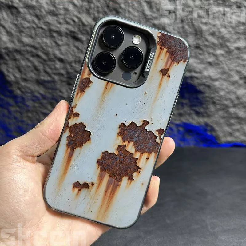 Vintage Electroplate Silver IMD Hard Phone Case with Retro Rust Pattern