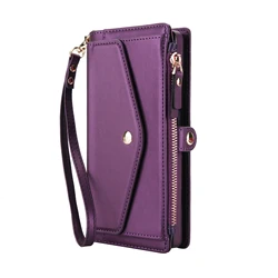 Versatile Crossbody Magnetic Wallet Phone Case with Long Lanyard - Galaxy S22 Ultra (Purple)