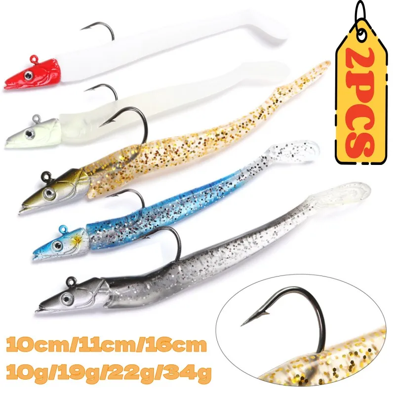 

Lead Head Jig Artificial Glow Eel Soft Lure Silicone Soft Fishing Lures with Hook Tail Soft Lure for Saltwater Freshwater Tackle