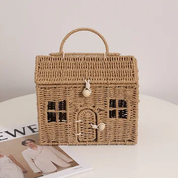 borse a tracolla da donna in rattan moda borse cartone animato piccola casa borsa a tracolla intrecciata in vimini borsa da spiaggia estiva in paglia borse da donna