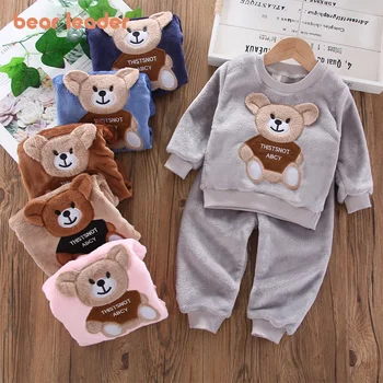 Bear Leader Coral Fleece Pajama Sets Baby Boys Girls Winter Plus Velvet Thick Flannel Homewear Children Warm Sleepwear Suit 2Pcs 1