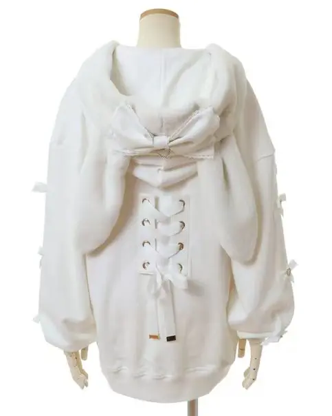 Fashion Sweet Cute Hooded Rabbit Ears Long Cardigan 2023 Autumn and Winter Solid Color Long Sleeve Women's Coat Sweatshirt