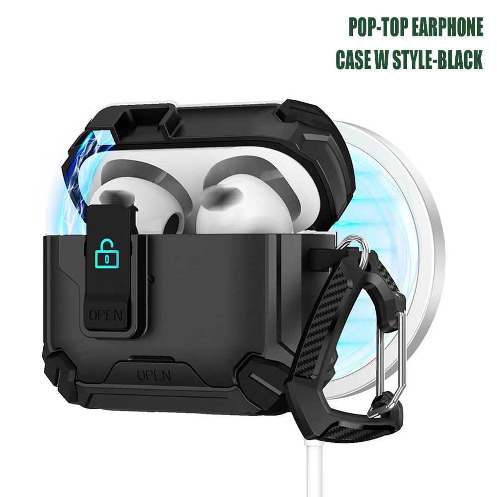 Magnetic Magsafe Wireless Charging Earphone Case with Automatic Lock and Hook