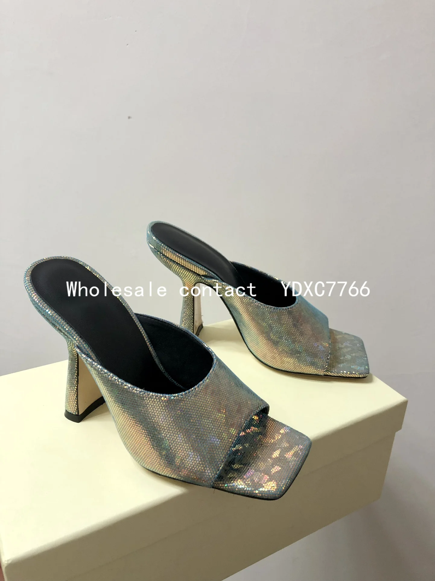 New cowhide thick heels high heels 2023 summer European and American fashion Korean version women wearing slippers women sandals