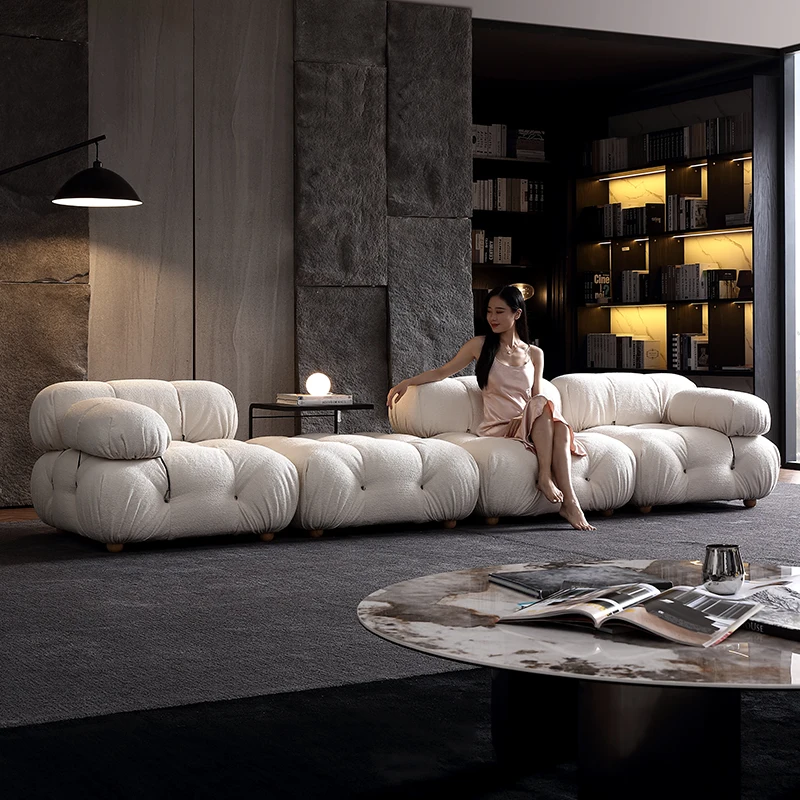 

Light Luxury Module Sofa Lazy Lambswool Floor Mid-Ancient Pull Buckle Internet Celebrity Teddy Plush Square Bread Sofa