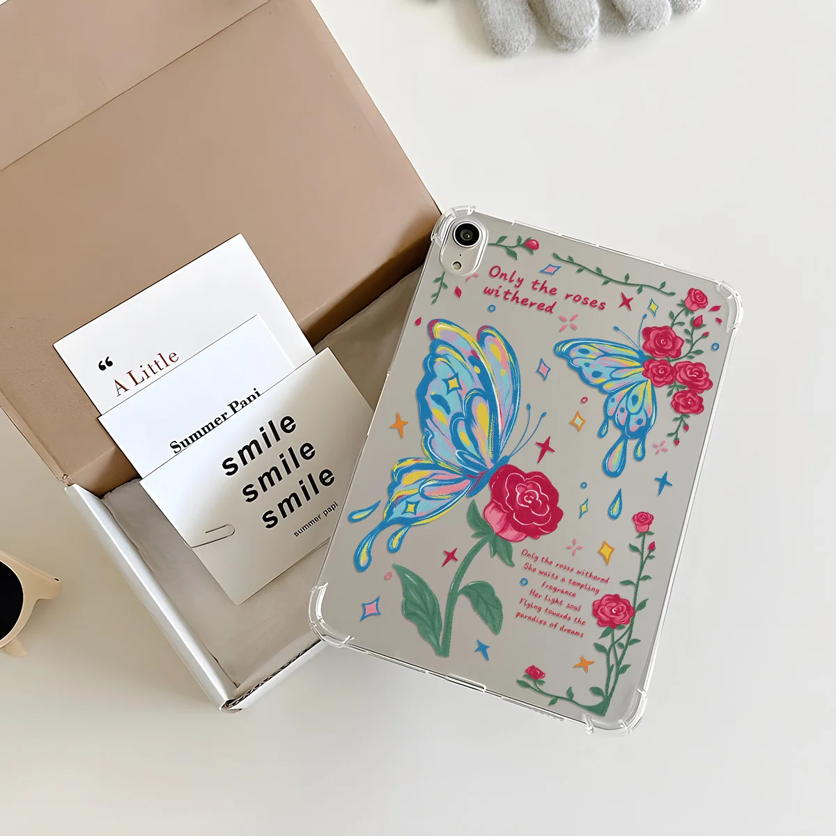Rose Butterfly Romantic Aesthetic Tablet Case - Crystal Clear Cover