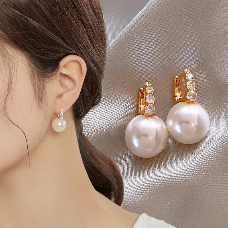 

Elegant French Imitation Pearl Pendant Earrings 2023 Trendy Micro Zircon Jewelry for Women Gilrs' Ear Accessories