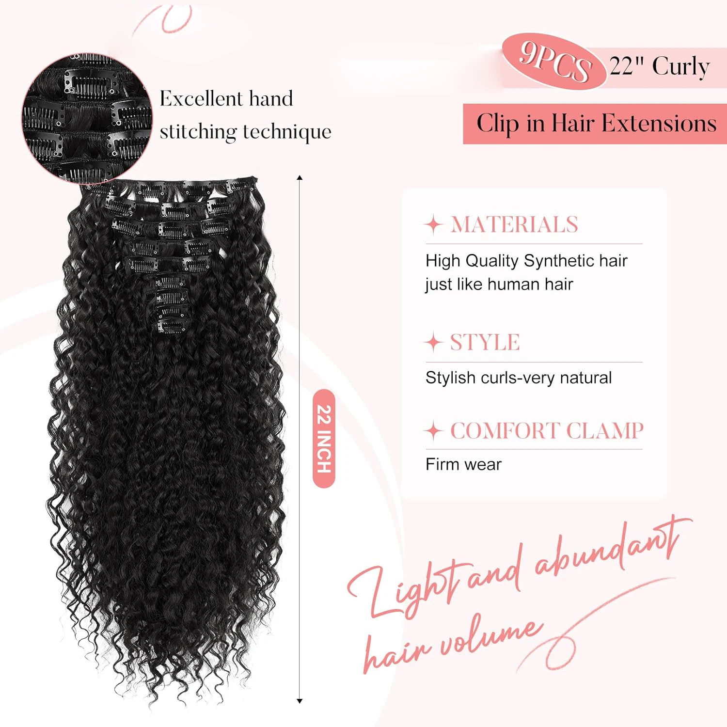 9PCS Clip in Hair Extensions 22 Inch Curly Hair Extension Long Soft Synthetic Hairpieces for Women hair extensions