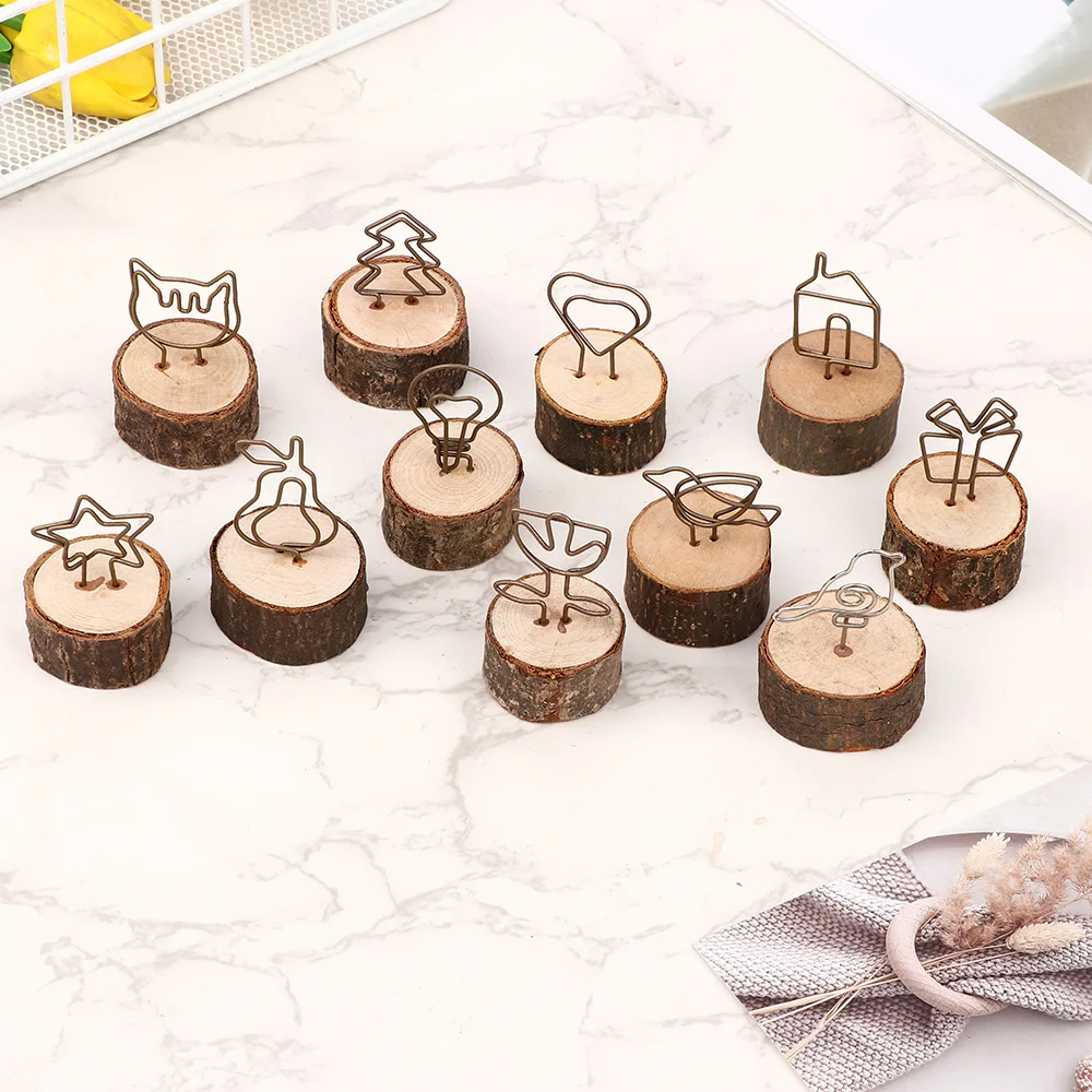Photo Card Holder Creative Round Iron Wood Clamp Photo Clip Table Number Stand Note Name Card Hanging Decoration 1Pc photo album,photo card holder