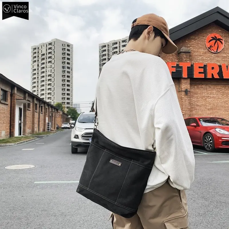 

VC Vintage Streetwear Men's Canvas Messenger Bag Casual Men Satchel Bag Travel Shoulder Bag Men Crossbody Bags for Men Bookbag