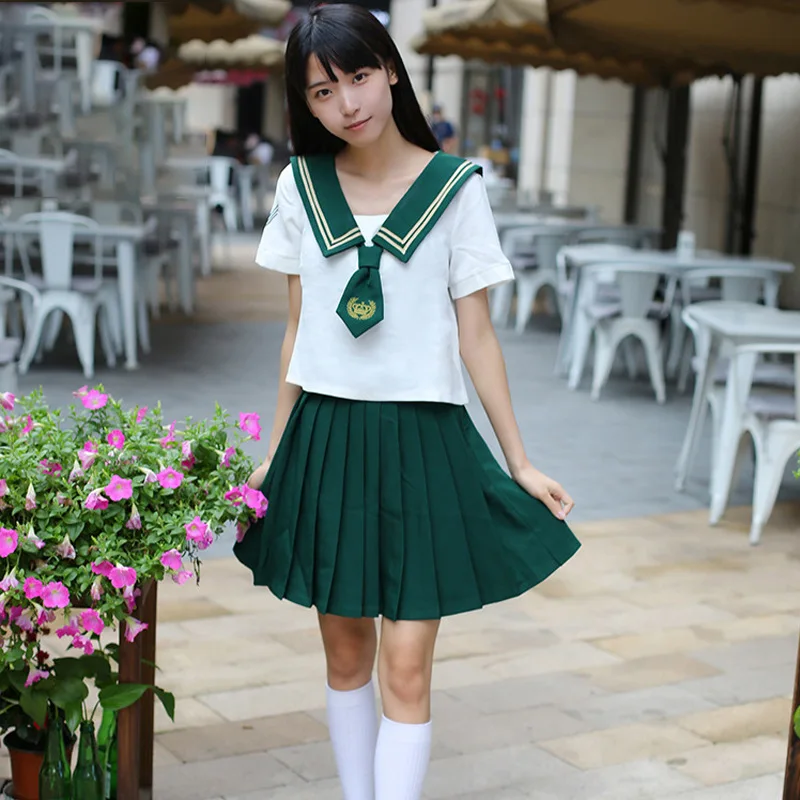 JK Lolita Students Uniform Teen Girls High School 2 Pieces Set Shirt Tops Skirt Pleated Blouse Sailor Costume Suits For Women