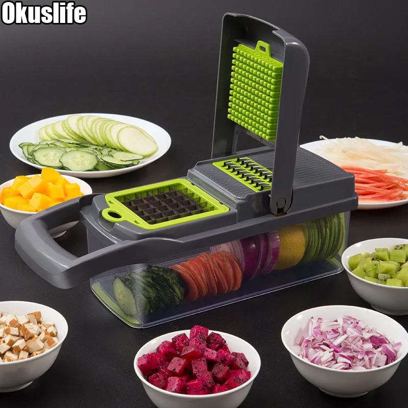 

Multifunctional Vegetable Cutter Fruit Slicer Grater Shredders Drain Basket Slicers 8 In 1 Gadgets Kitchen Accessories