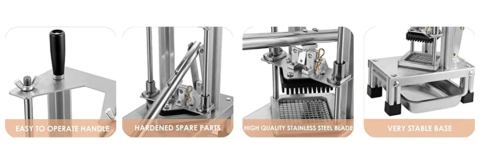 Description Picture 5 of itemCommercial Stainless Steel Potato Chipper, Fruit Vegetable Slicer, French Fries Cutter, 3 Blades, 1/4 ", 1/2", 3/8"