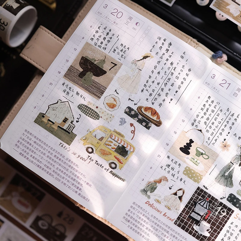 55mm*5m 빈티지 베이커리 일상생활 캐릭터 풍경 PET 테이프 크리에이티브 DIY 저널 재료 콜라주 스크랩북킹 문구류
