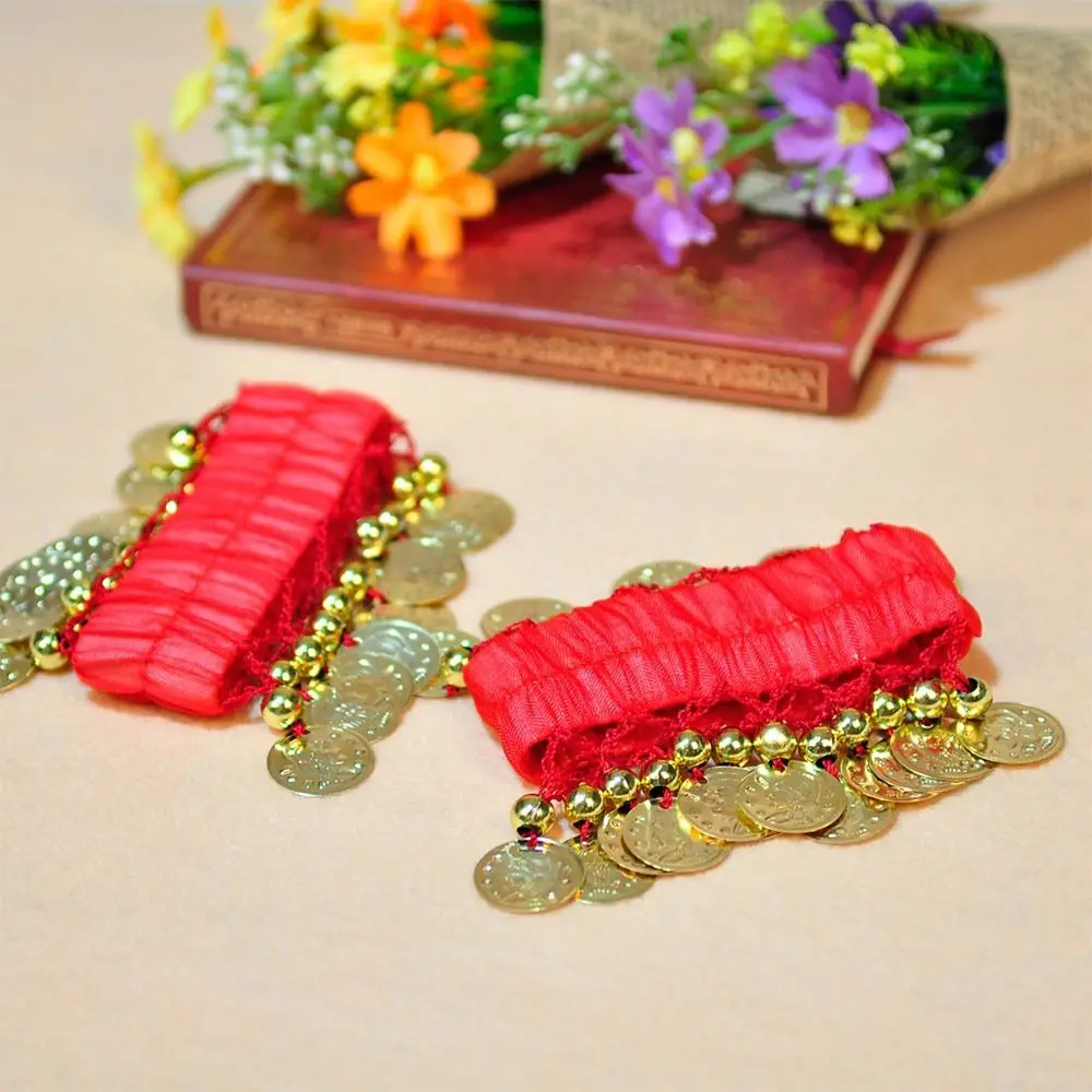 1 paar Bauchtanz Handgelenk Fußfesseln Armbänder Chiffon Gold Münze Rassel Armband Bauchtanz Kostüm Zubehör – Detail 18