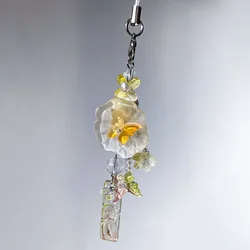 Charming Floral Glass Bead Keychain with Berry Accents in Green, Pink, and Red (Yellow)