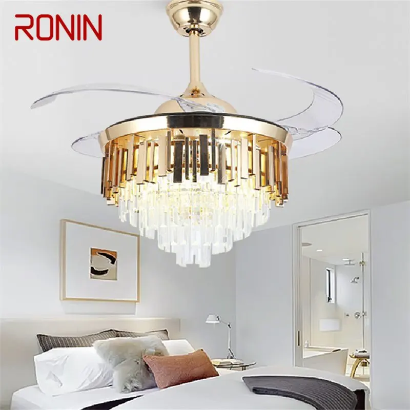 

RONIN Ceiling Fan Light Invisible Luxury Crystal LED Lamp With Remote Control Modern For Home