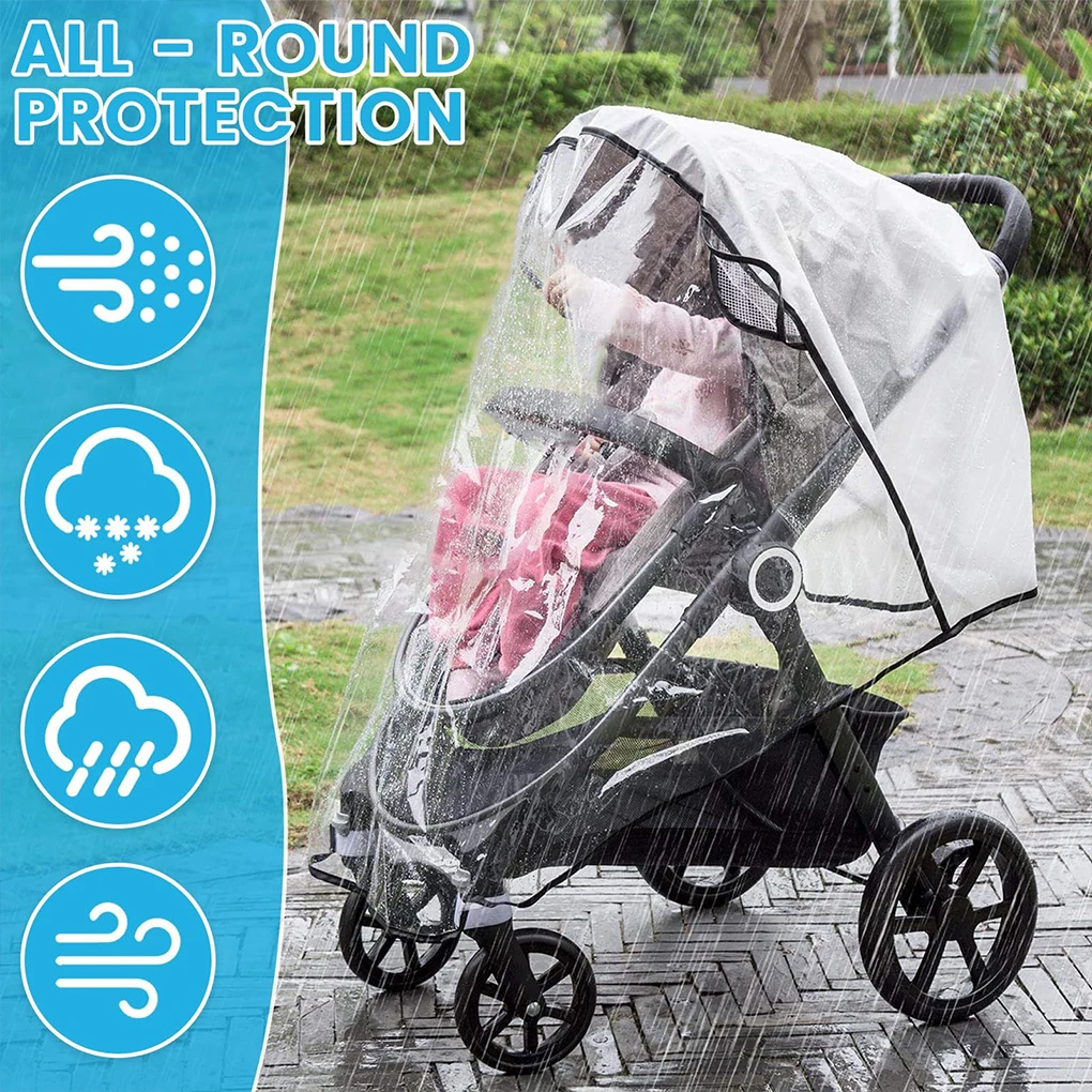 Baby Stroller Accessories Waterproof Rain Cover Transparent Wind Dust Shield Zipper Open For Pushchairs Raincoat Easy-to-Install