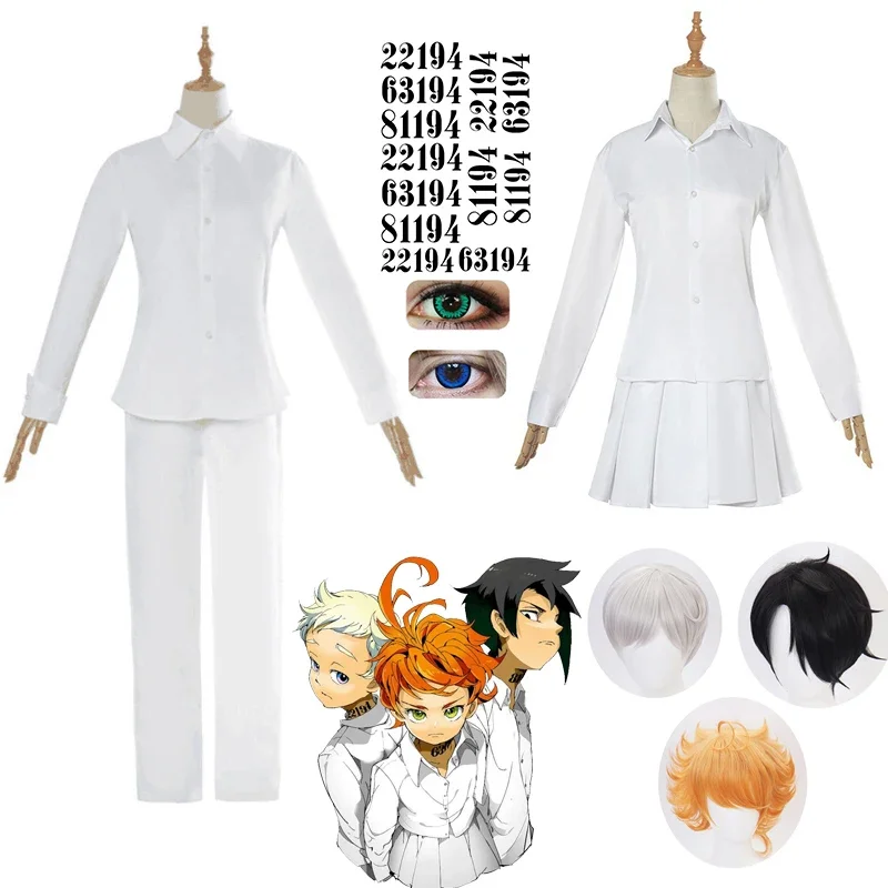 

The Promised Neverland Yakusoku no Neverland Cosplay Costume Emma Norman Ray Uniform Shirt Short skirt Pants Wig Tattoo Stickers