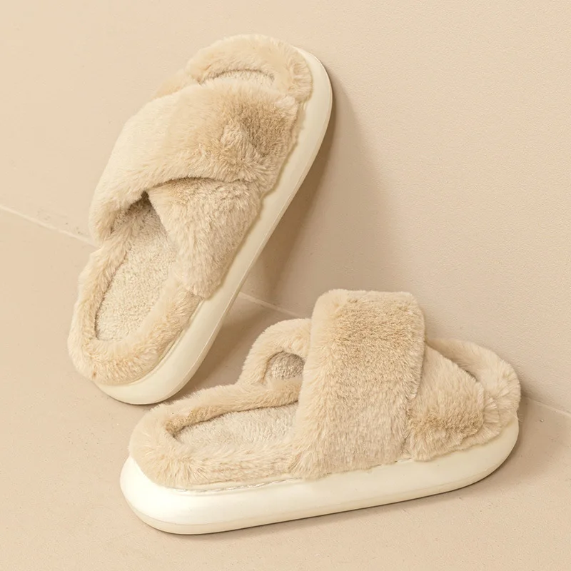 Casual Fluffy Slippers Women Home Flats Designer Winter Shoes Girls New Fashion Platform Slippers House Warm Footwear Large Size 5