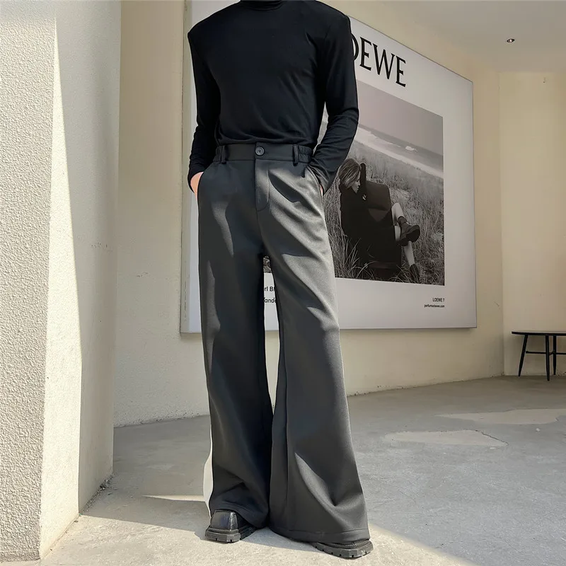 Flare Pants Men Vintage Fashion Casual Bell-bottom Trousers Male Streetwear Net Celebrity Long Pants Stage Costume