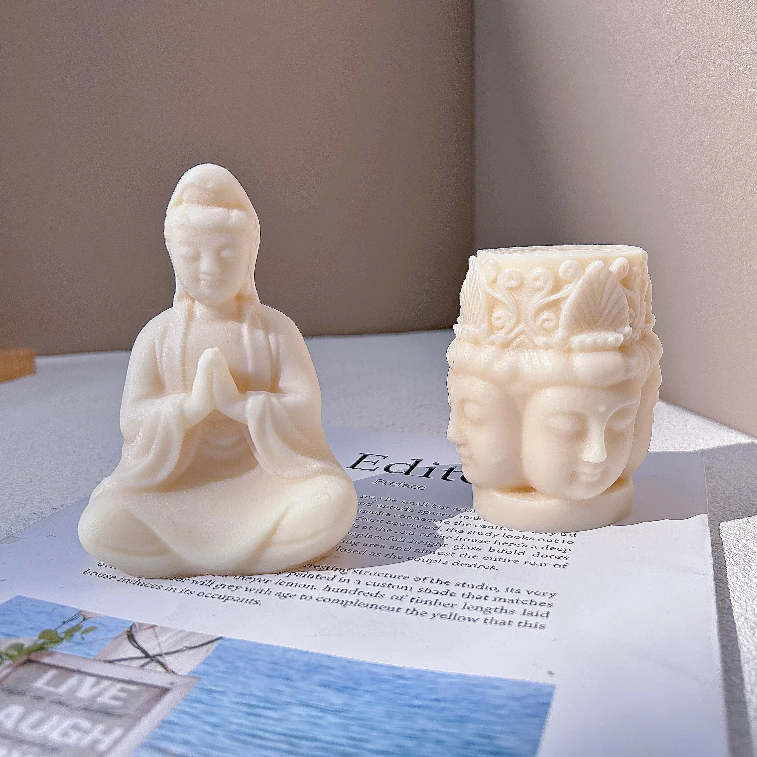 

New Buddha Statue Candle Silicone Mold DIY Guanyin Candle Mold Handmade Gypsum Resin Candlestick Making Lotus Baking Mold