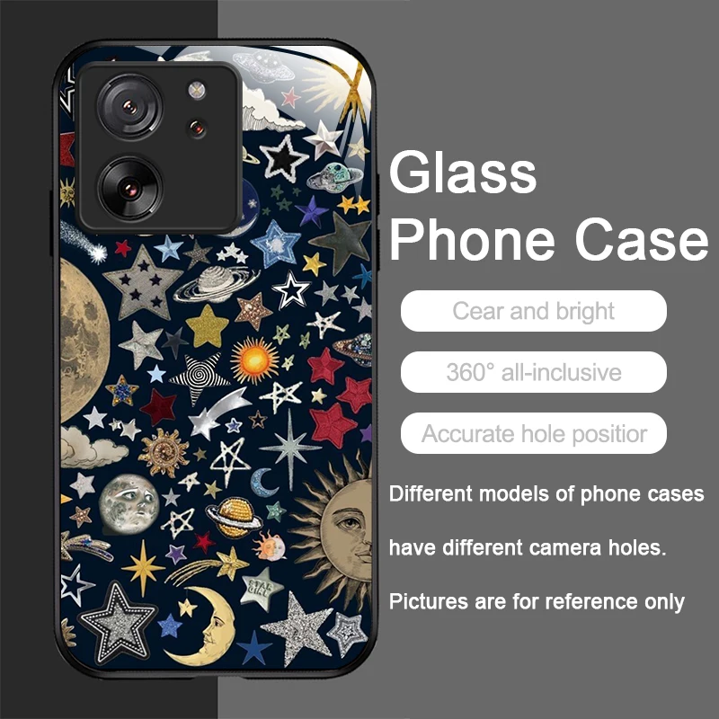 Luxury Retro Style Stars and Moon Y2K Tempered Glass Phone Case