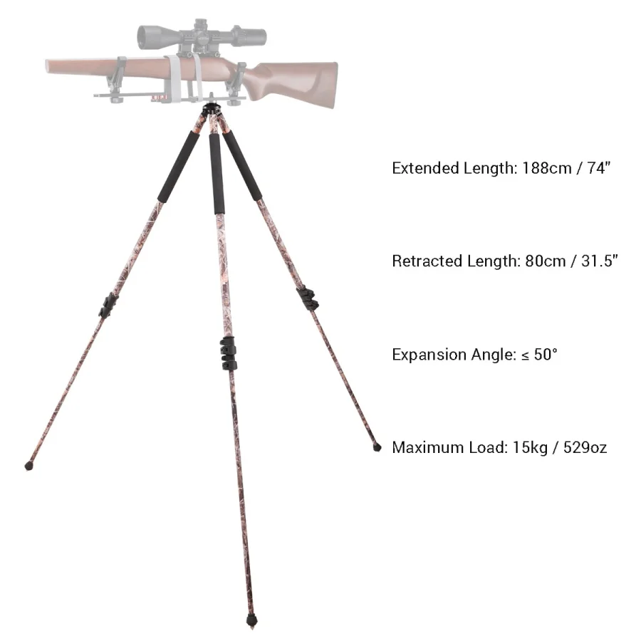 Vector Optics Adjustable Hunting Tripod Shooting Stick Camo Telescopic Shooting Rest