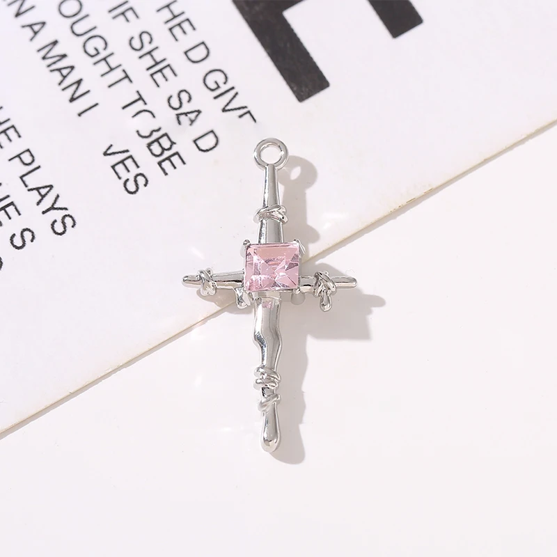 Charms DIY versilberte Legierung glänzende Anhänger rosa Perlen Material Halskette Armband Schmuck Zubehör für Kinder Mädchen – Detail 16