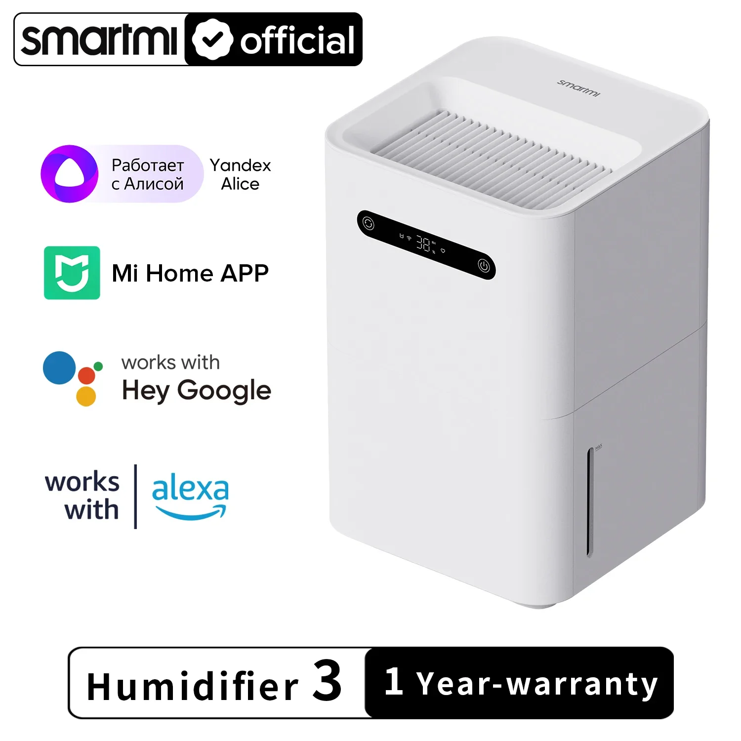מרטיט אוויר Smartmi 3 CJXJSQ05ZM 350mL/h איבפורציה טבעית Mi Home APP/שליטה קולית מצב שינה שקטה מיכל מים גדול בנפח 5 ליטר