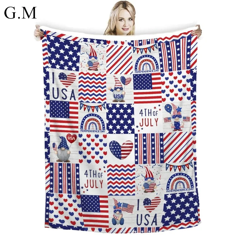Patriotic Painted Stars and Stripes American Flag Flannel Throw Blanket Soft Blanket for Sofa Bed Blanket Picnic Travel Office