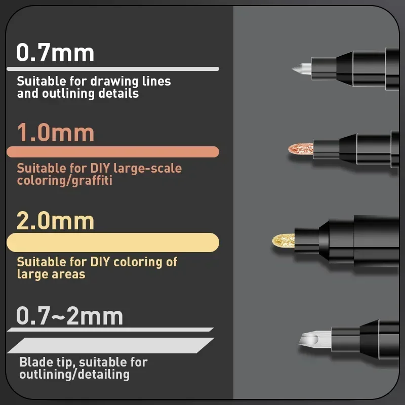 Chrome Mirror Marker Pen 0.7mm 1mm 2mm DIY Reflective Permanent Gold Silver Copper Marker Model Painting 1/2/3/4Pcs paint marker pen