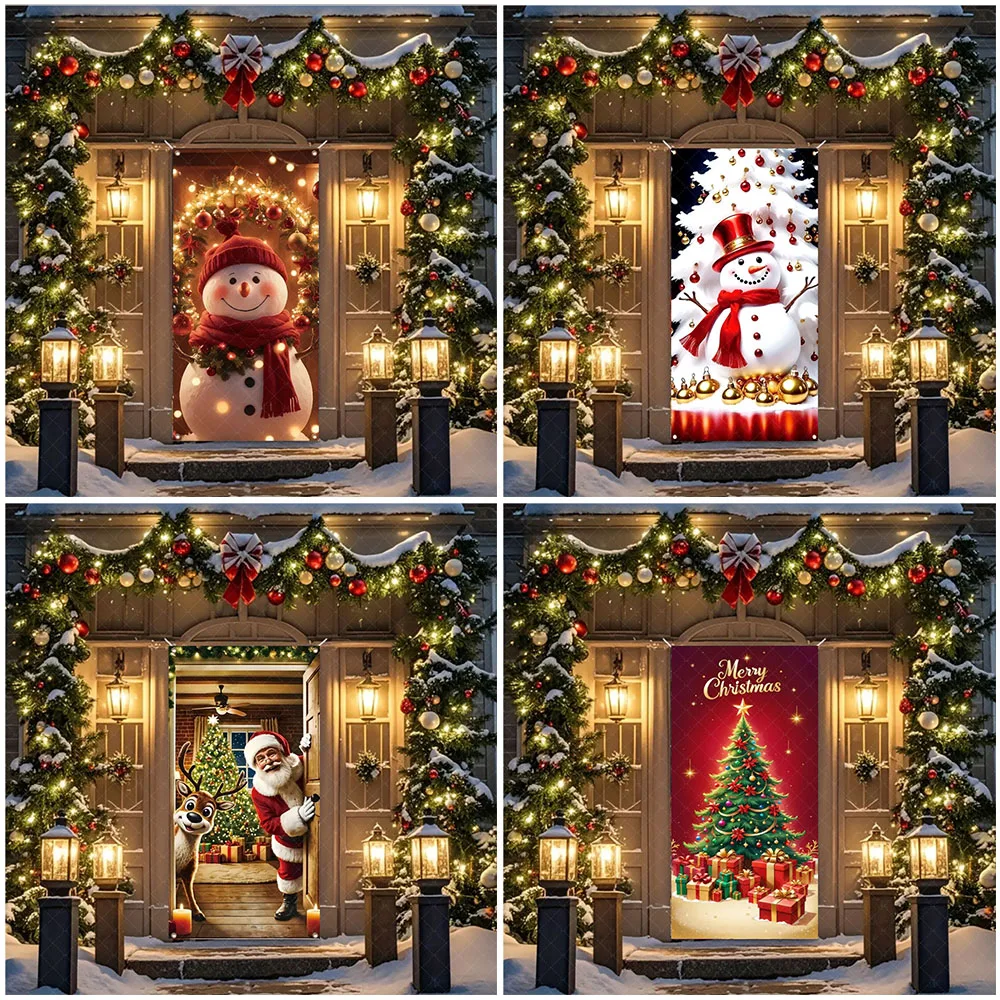 Weihnachtsthema, Weihnachtsmann und Elch-Hintergründe, Schneemann, hängende Türbanner, drinnen und draußen, Veranda, Weihnachtsvorhang-Abdeckung, festliche Lieferungen