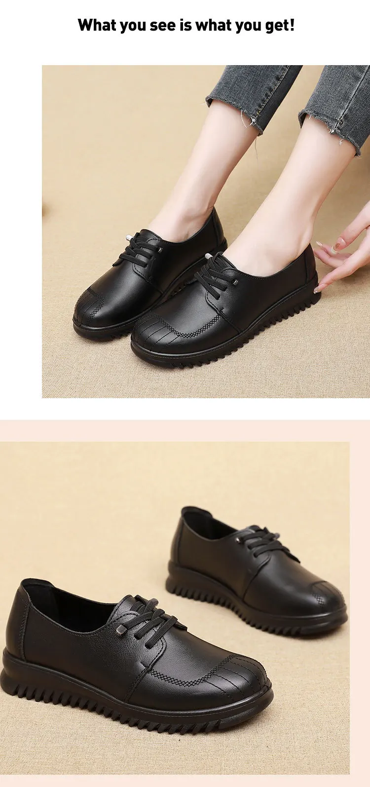 Leder Damenschuhe lässig Slipper Slipper Mutter Freizeit schuhe schwarz Mokassins Turnschuhe bequeme flache Schuhe Zapatos Mujer – Detail 14