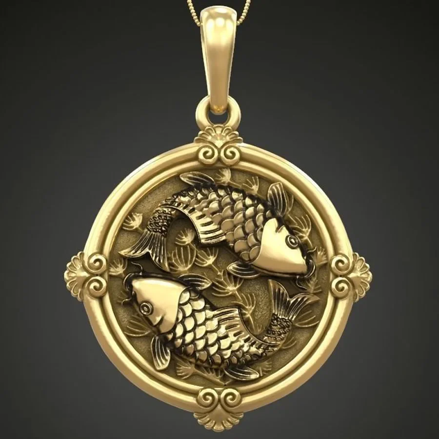 5g Art Relief Fishes Carp Koi Womens Round Small Gold Pendant  Customized 925 Solid Sterling Silver Pendants
