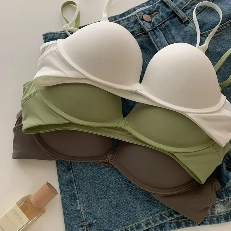 Women's Thin Push Up Bralette Seamless Anti Sagging Bra Front Closure Solid Brassiere Sexy Gathered Bras Breathable Underwear