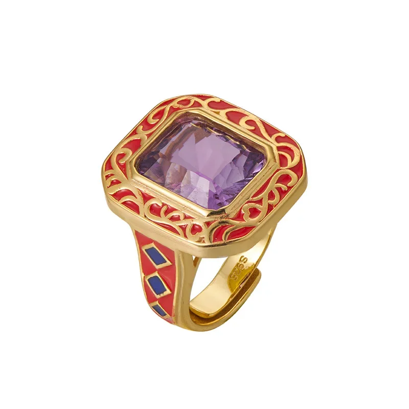 S925 sterling silver charms rings for Women New Fashion cloisonne eternal rattan tangent plane amethyst jewelry free shipping