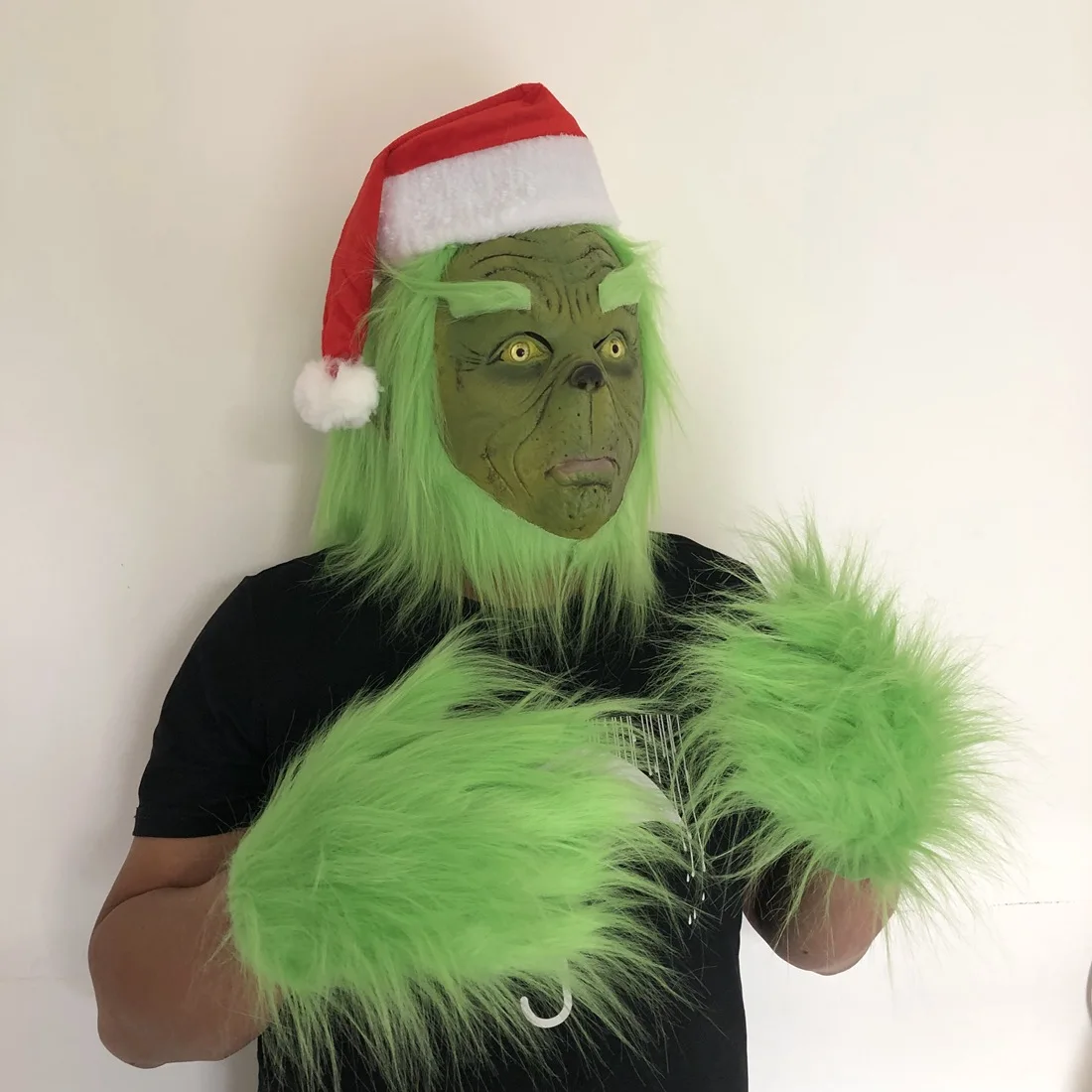 

Ye's Halloween Christmas Cosplay kid adult scary Santa Claus mask monster green color Santa's Hat mask glove hat