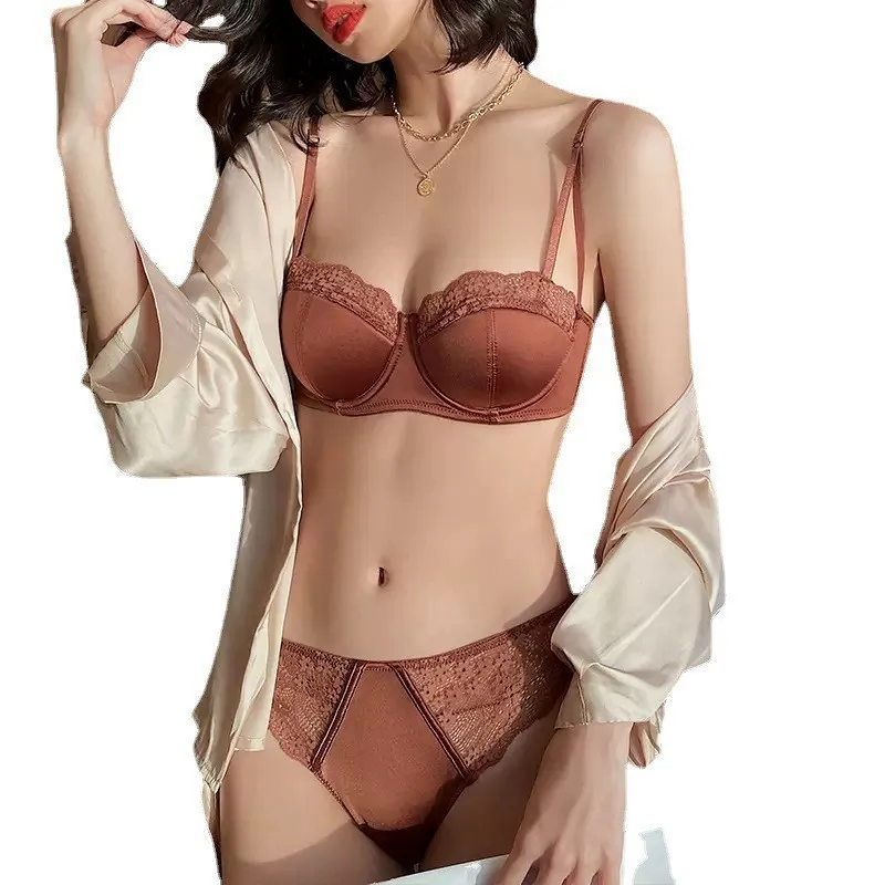 

High quality French thin satin lace underwear Bra Set Push Up sexy bras Support breast bras Suit Lingerie